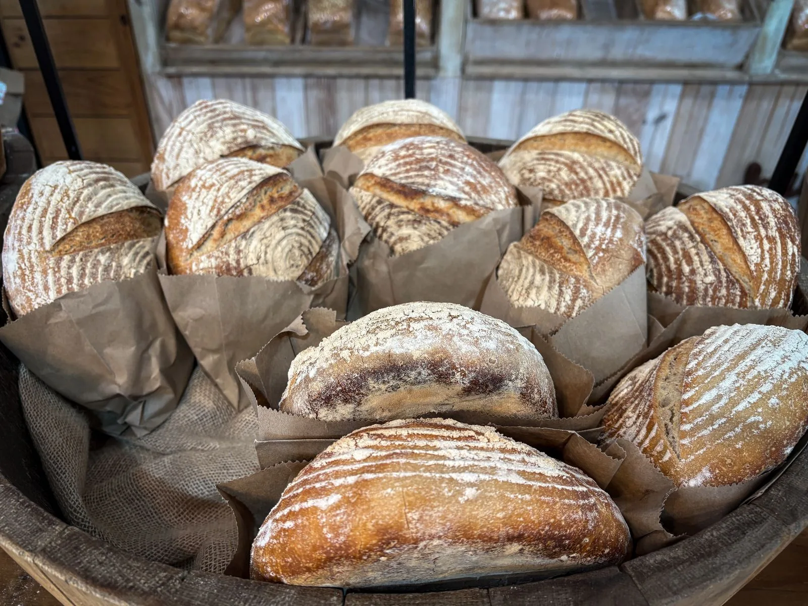 Artisan bread loaves at Crumb & Crust Bakery