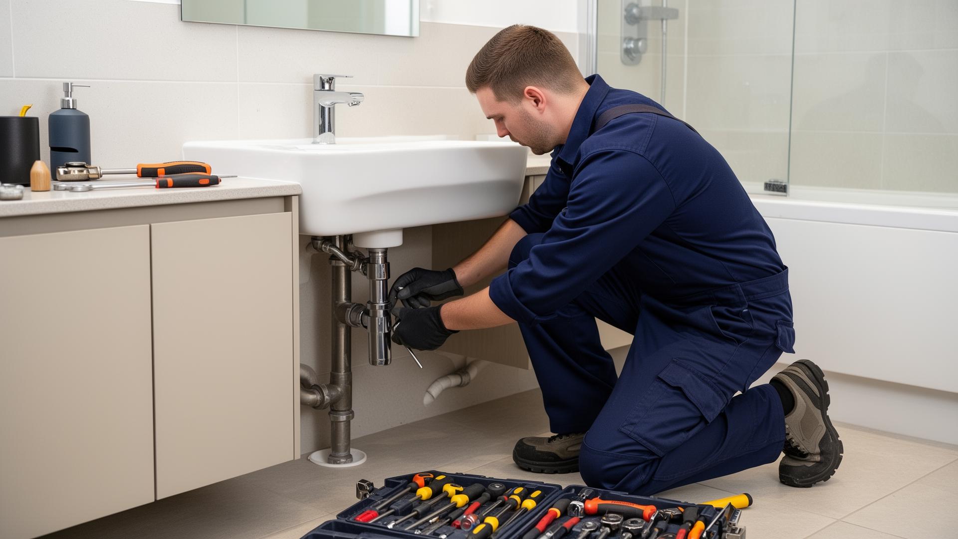 Plumber carrying out a repair in Manchester